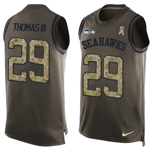 Men's Limited Earl Thomas III Nike Jersey Green - #29 Salute to Service Tank Top NFL Seattle Seahawks